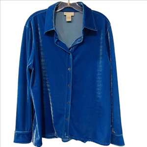 Soft Surroundings Deep Blue Velvet Shirt Petite Large